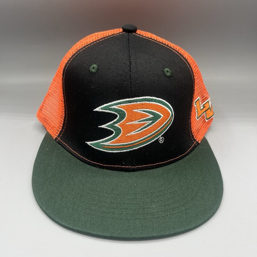 Anaheim Mighty Ducks Trucker Snapback Hat Black Orange Sixth Man New READ